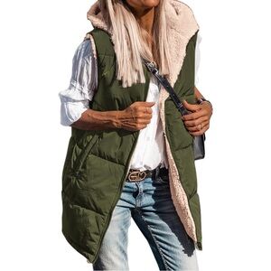 Prettygarden Reversible Army Green Long Vest